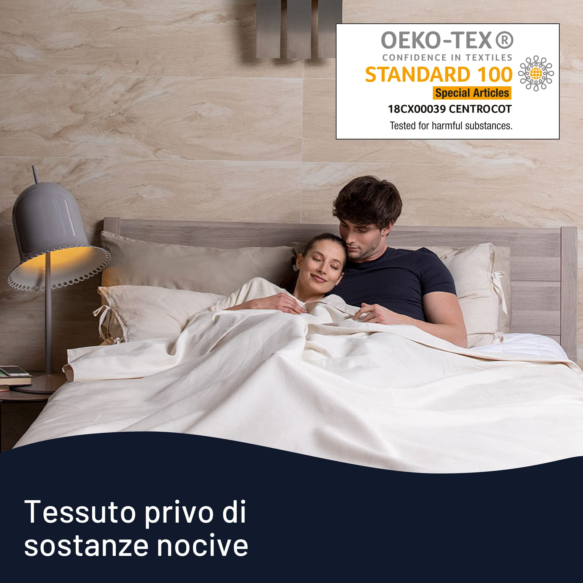 Imetec Scaldasonno Singolo 150x80 cm, Basso Consumo, 50% Lana e Merino, 2 Temperature, Dispositivo Sicurezza Electro Block, Made in Italy