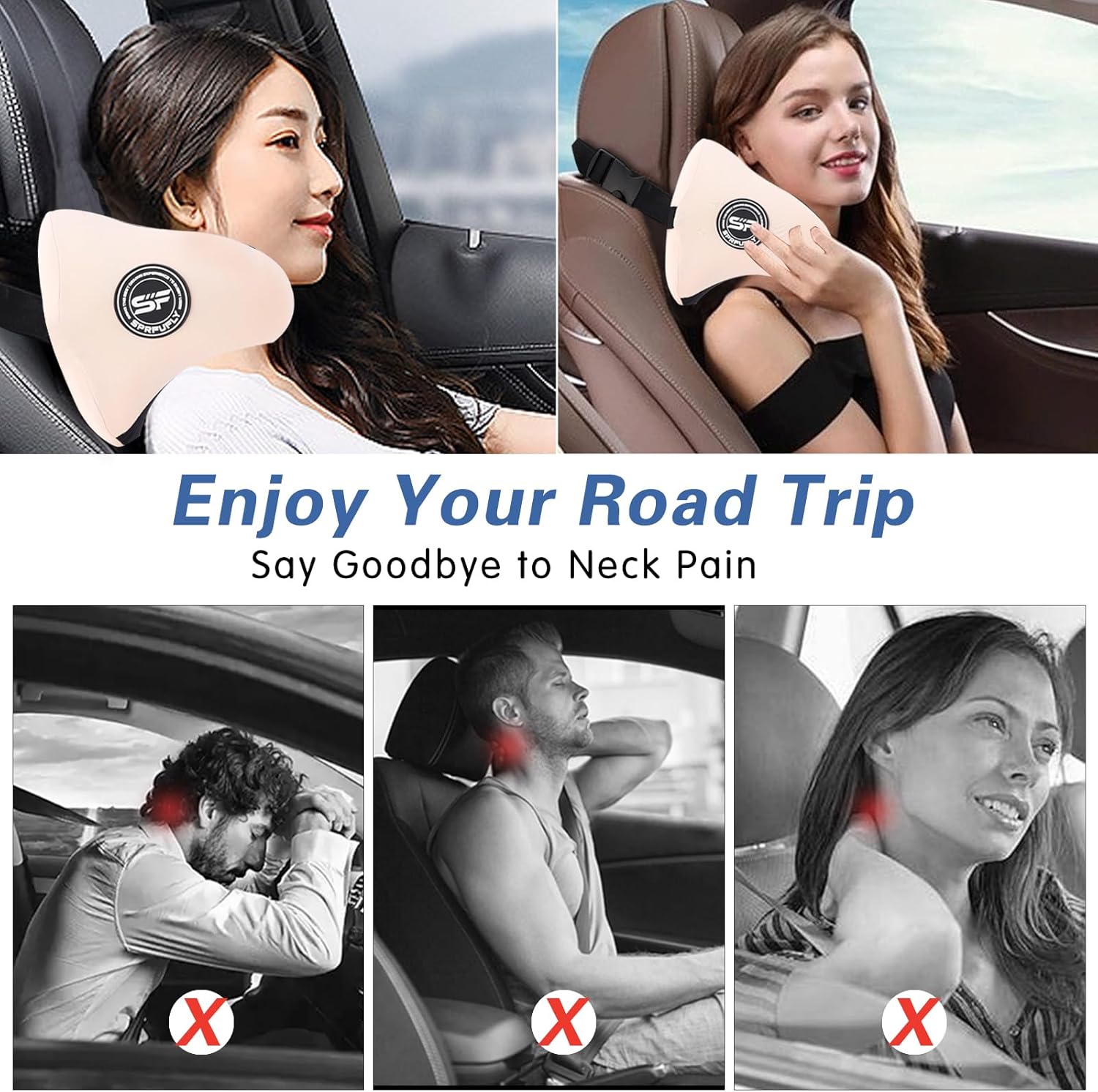 SPRFUFLY Unique U-Shaped Car Headrest Pillow, Car Neck Pillow for Sleeping with Adjustable Strap, Space Memory Foam & Removable Cover, Ergonomic Design - Extreme Comfort Car Pillow(Beige, 1P) - Image 6