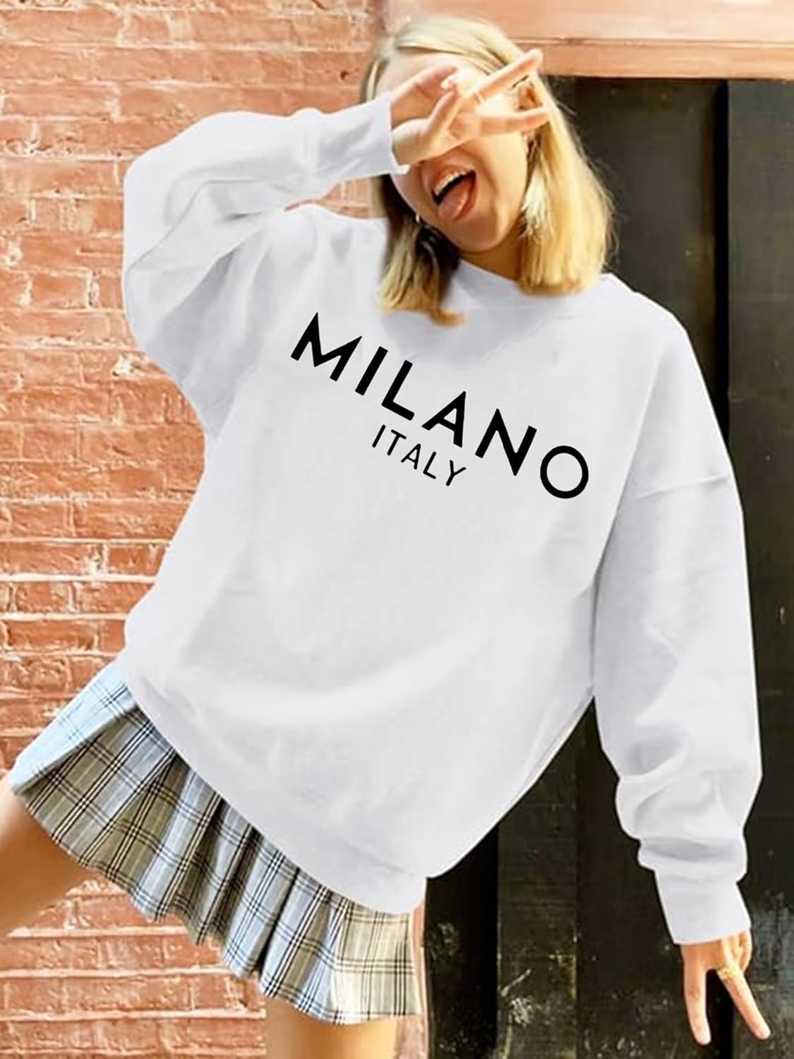 Zoyami Womens Crewneck Oversized Sweatshirt Milano Preppy Graphic Pullover Casual Loose Long-Sleeve Tops - Image 3