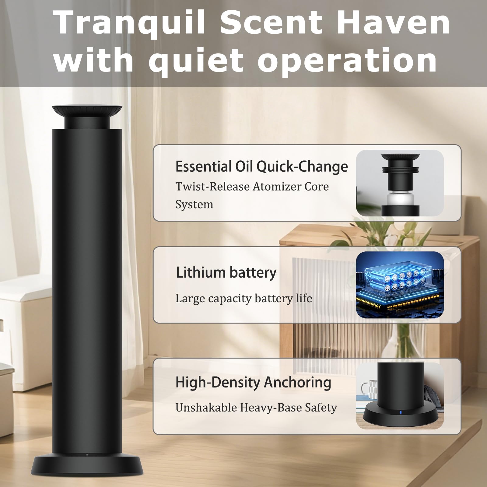 Starter kit per diffusore di profumi wireless 2026 per hotel, include 5 oli di alta qualità, diffusore ricaricabile per casa, diffusore di oli essenziali senza acqua per camera, studio, ufficio (nero)