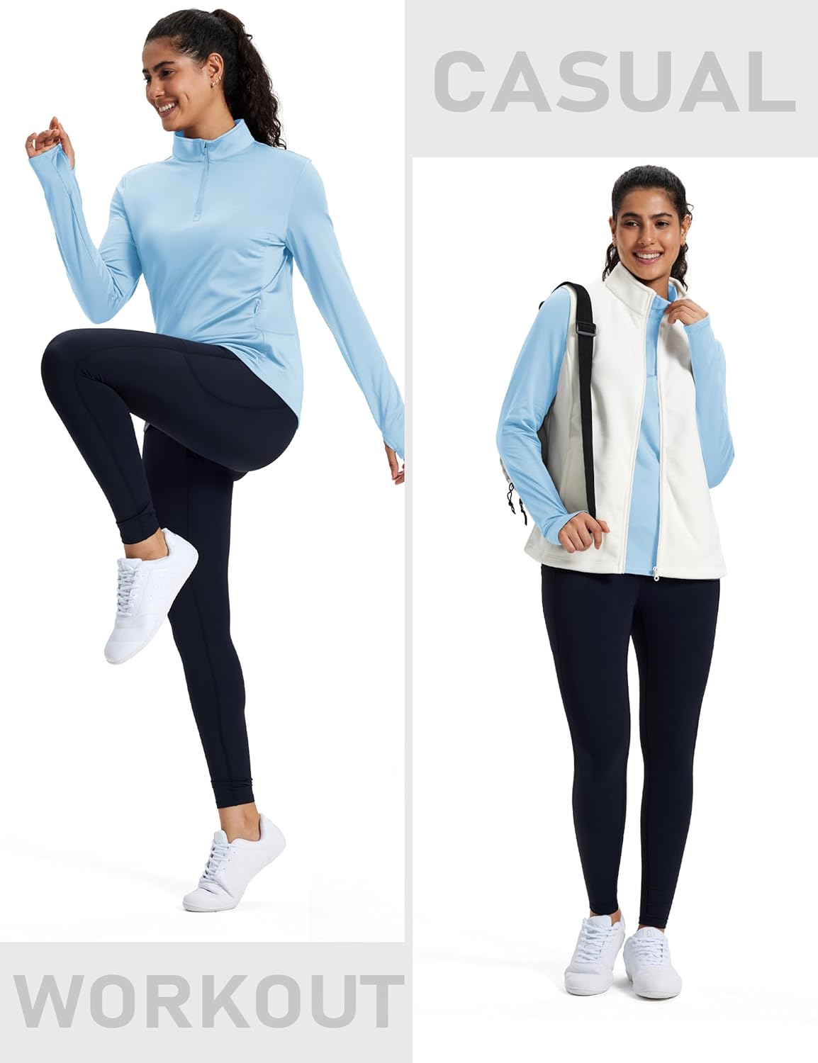 MAGCOMSEN Women's Quarter Zip Fleece Pullover Thermal Shirts with Zip Pocket Workout Running Tops Thumb Holes - Image 6