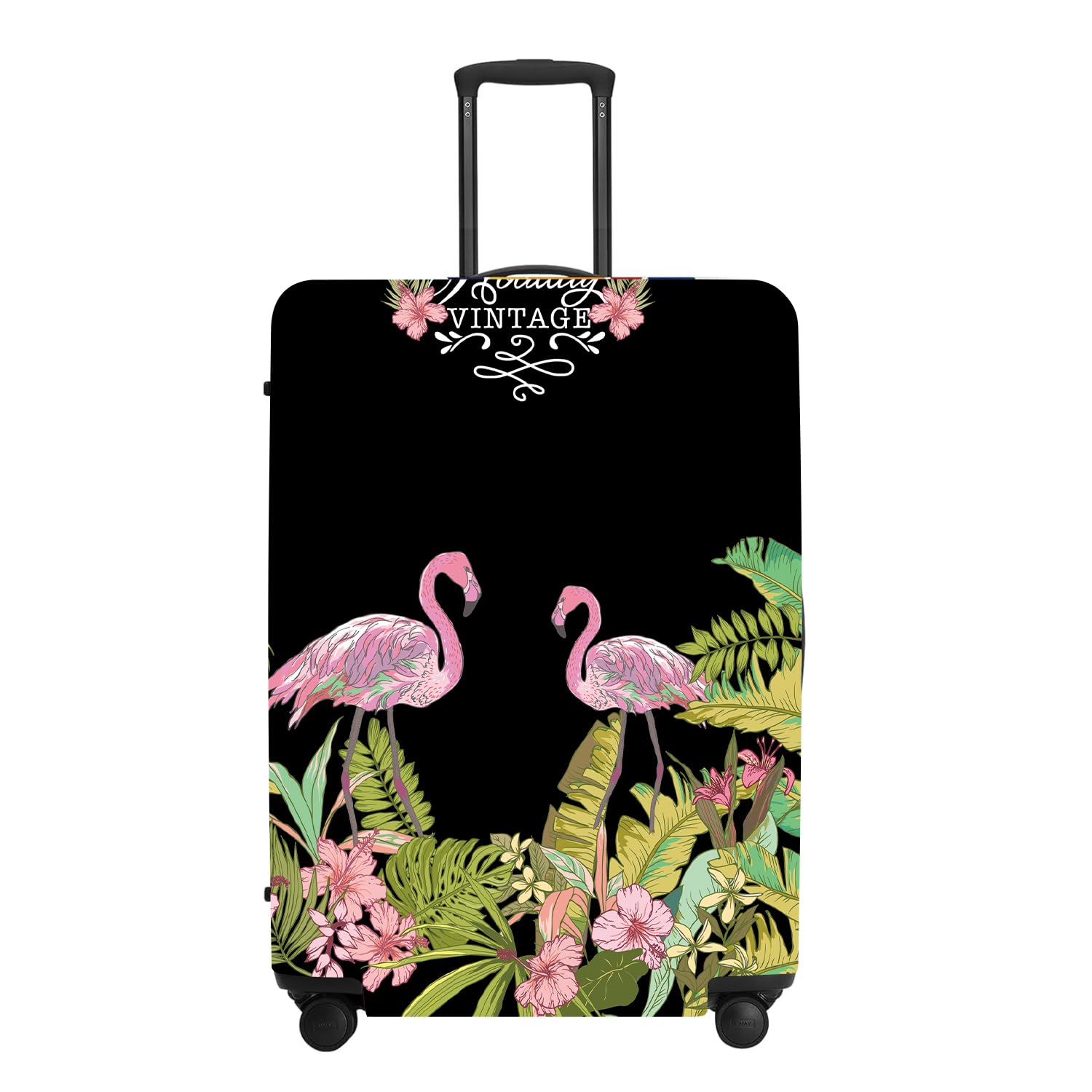 Tropical Flamingo Luggage Cover, Washable Suitcase Protector with Palm Leaves Print Anti-scratch Durable for 24",26" Bag