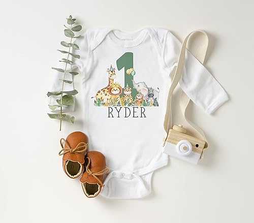 Miniatura 3 de First Birthday Outfit - Custom Baby Shirt or Bodysuit - Wild One Birthday - Safari Jungle Theme - Cake Smash Photo Prop - Baby Boy - Baby Girl