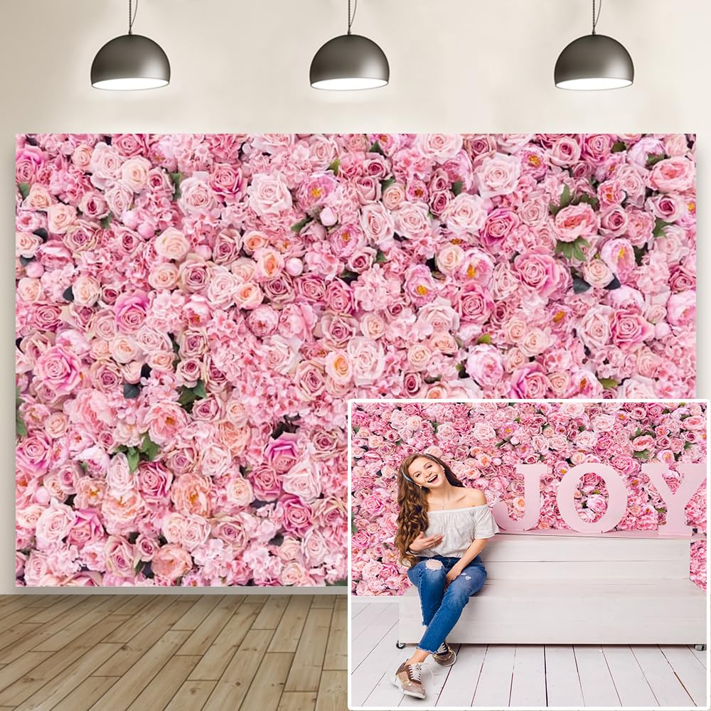 Aoihrraan 3x2m Matrimonio Fiore Parete sfondo Rosa rosa floreale romantico fiori San Valentino fotografia sfondo Sposa Doccia Festa della mamma Festa Ragazze Donne Compleanno Ritratto Foto Prop