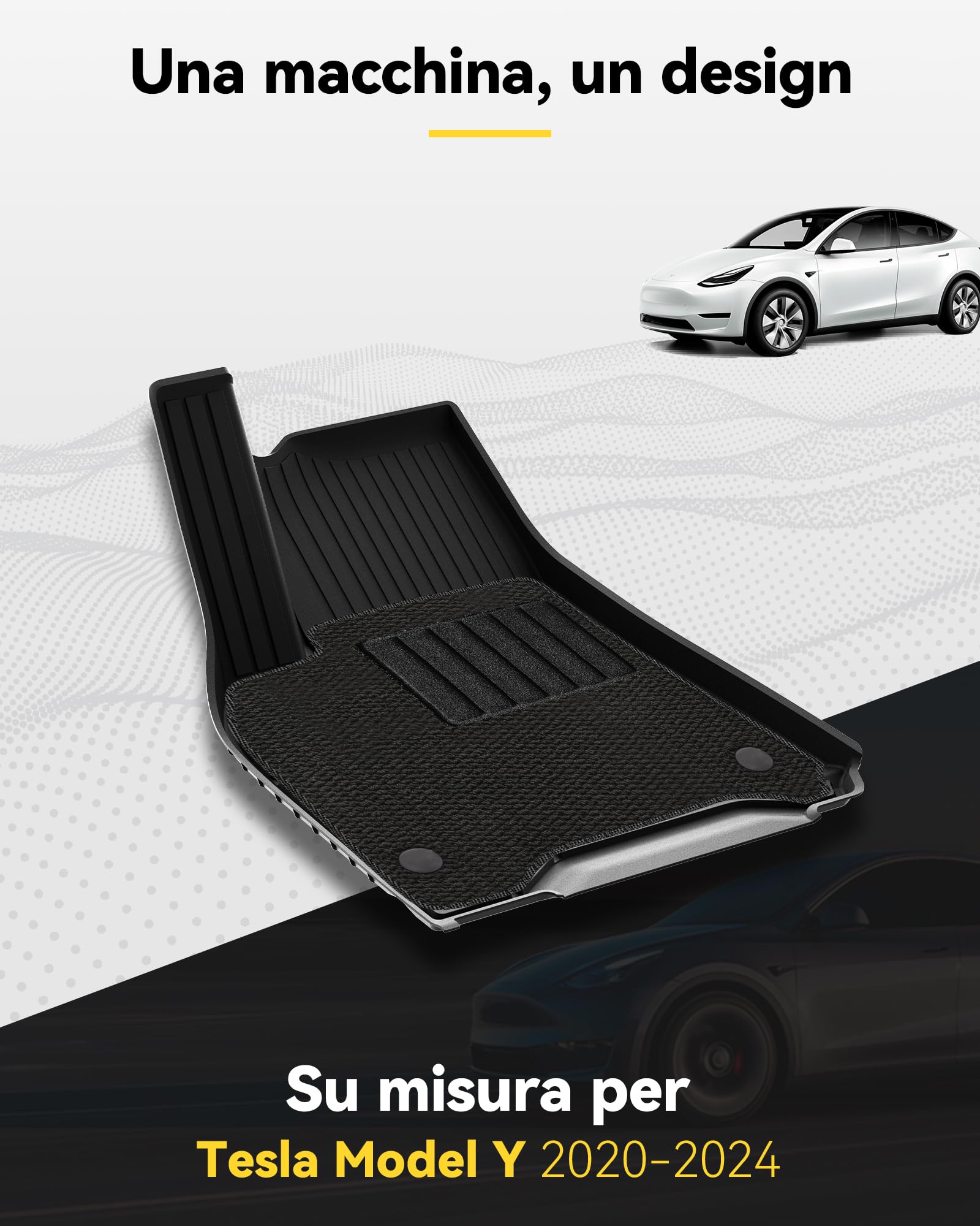 3W Set 9 di Tappetini per Tesla Model Y (Inclusa Moquette) 2020-2024 (Non adatto per Juniper) e Tappetino per il Bagagliaio per Auto, Tappeti per Resistente e Tappeto Bagagliaio Antiscivolo