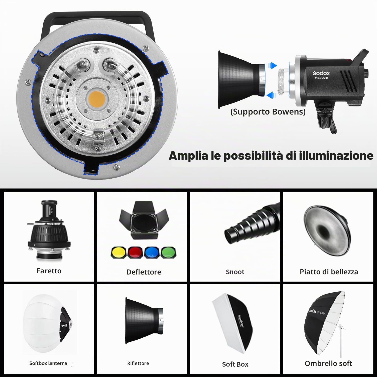 GODOX MS300V Flash Kit per riprese in studio, video e ritratto con supporto luce softbox