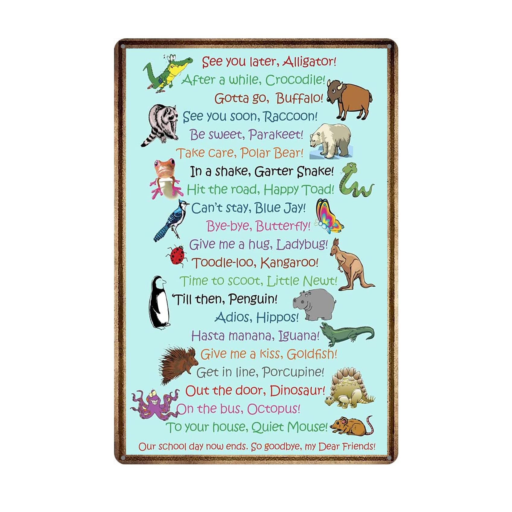 rayprint Animal Back To School Poster See You Later Alligator Classroom Poster Tin Sign Board Decorative Sign, School Decor Metal Plaque Decor 8x12 inch
