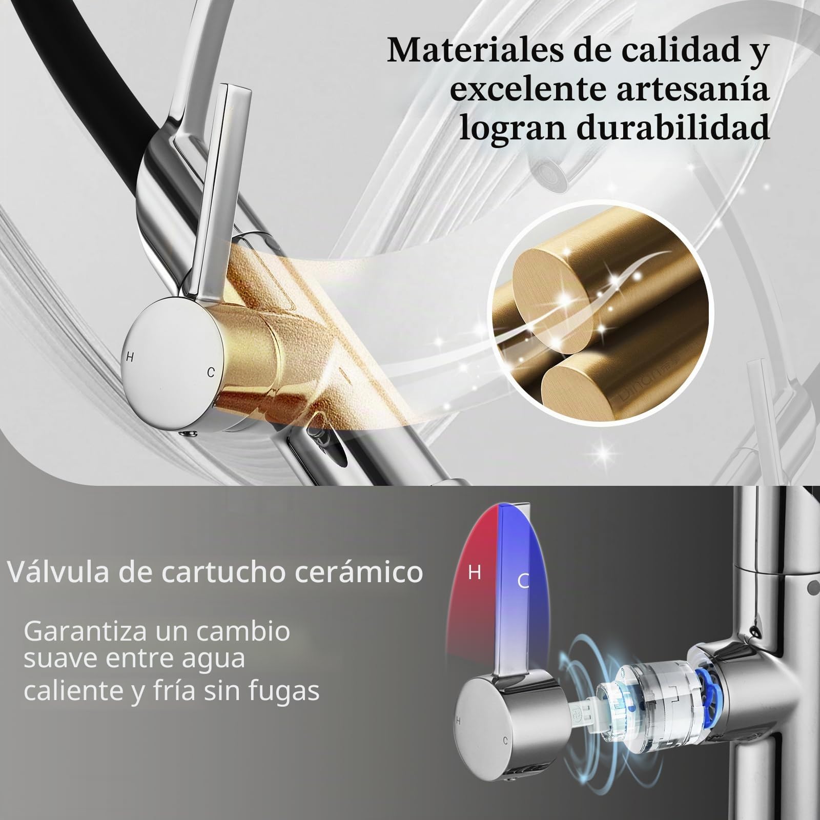 Grifos de cocina flexibles con rociador extraíble negro cromado para fregadero de cocina con manguera de silicona negra, grifos de fregadero de una sola palanca para cocinas modernas, boquilla