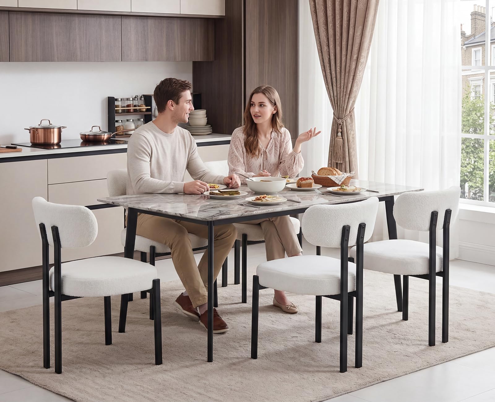 chairus Set di 2 Sedie da Cucina Sedie da Pranzo in Pelliccia, Bianca