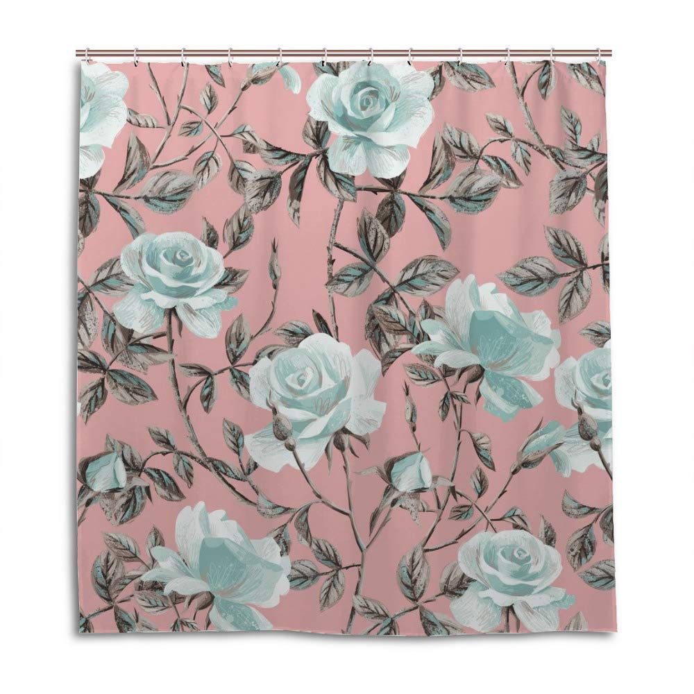 Rideau de douche polyester fleurs roses 168x183cm Chehongg avec 12 crochets