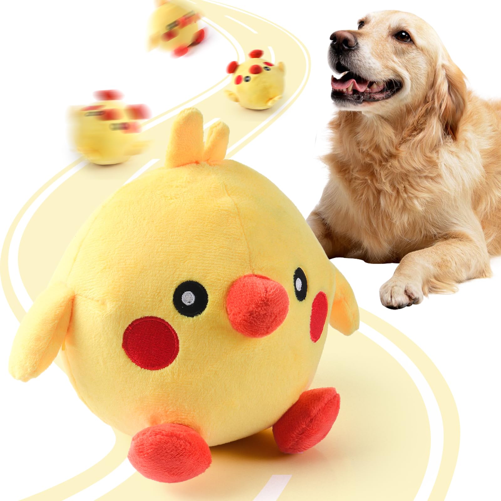 A AMANDA Interactive Dog Ball Toys - Squeaky Dog Toys with Interactive Ball Rechargeable Crinkle Chew Toys Pet