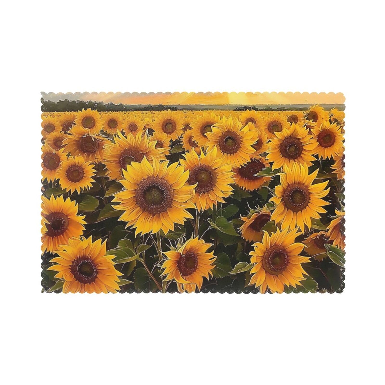 Sunflowers Printed Placemat Heat Resistant Place Mats Set of 6 PCS Washable Kitchen Table Mats, 12x18 Inch