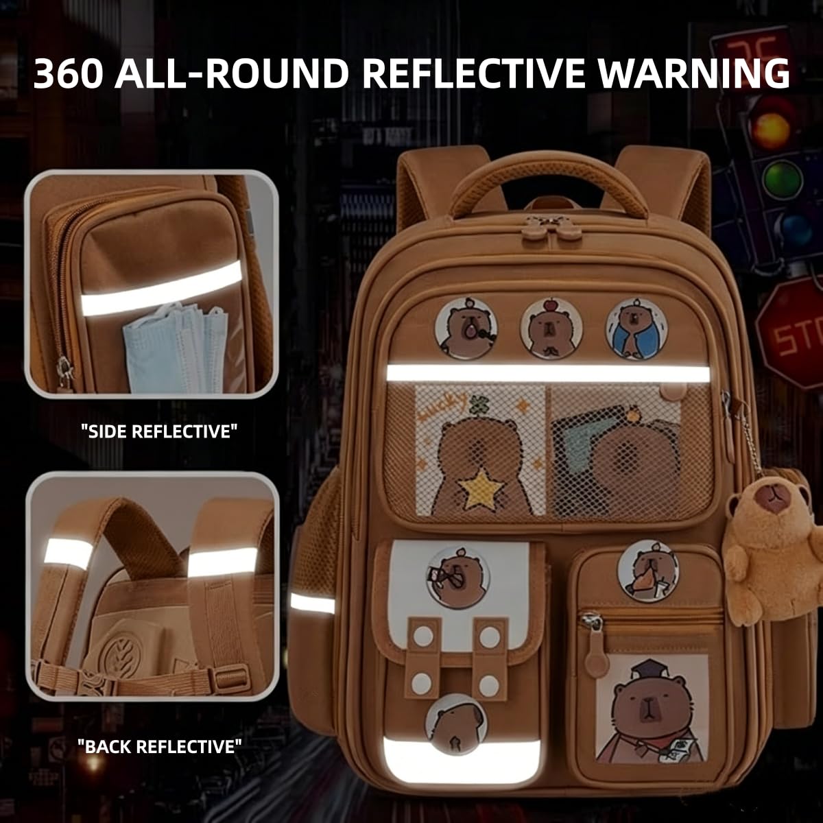 Generisch Capybara Rucksack，GeräUmiger Rucksack In Form Eines Wasserschweins, Inklusive Lunchbox Und FedermäPpchen; Ein Lernset In Form Eines Wasserschweins, Geeignet FüR Jungen Und MäDchen.