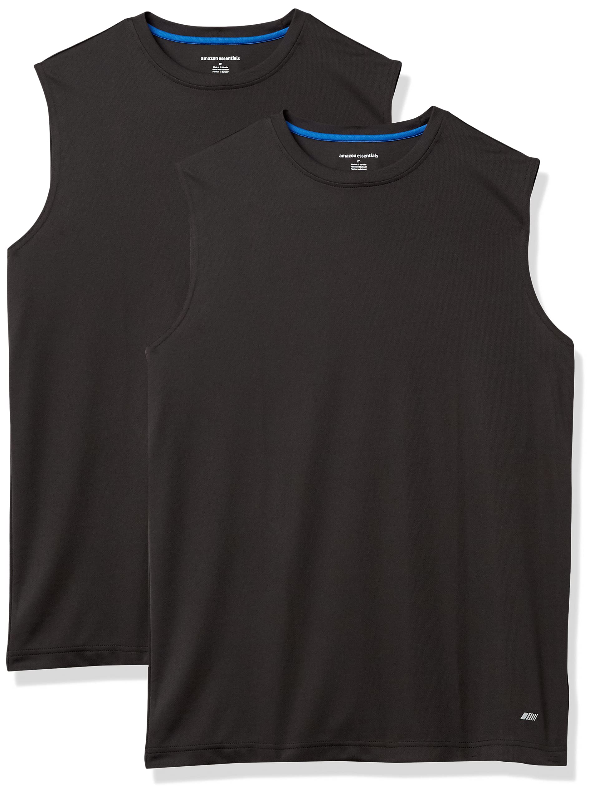 Amazon Essentials Men's Gym Tank Tops, Moisture-Wicking Dry Fit Breathable Muscle Shirts, Pack of 2, Black, Large