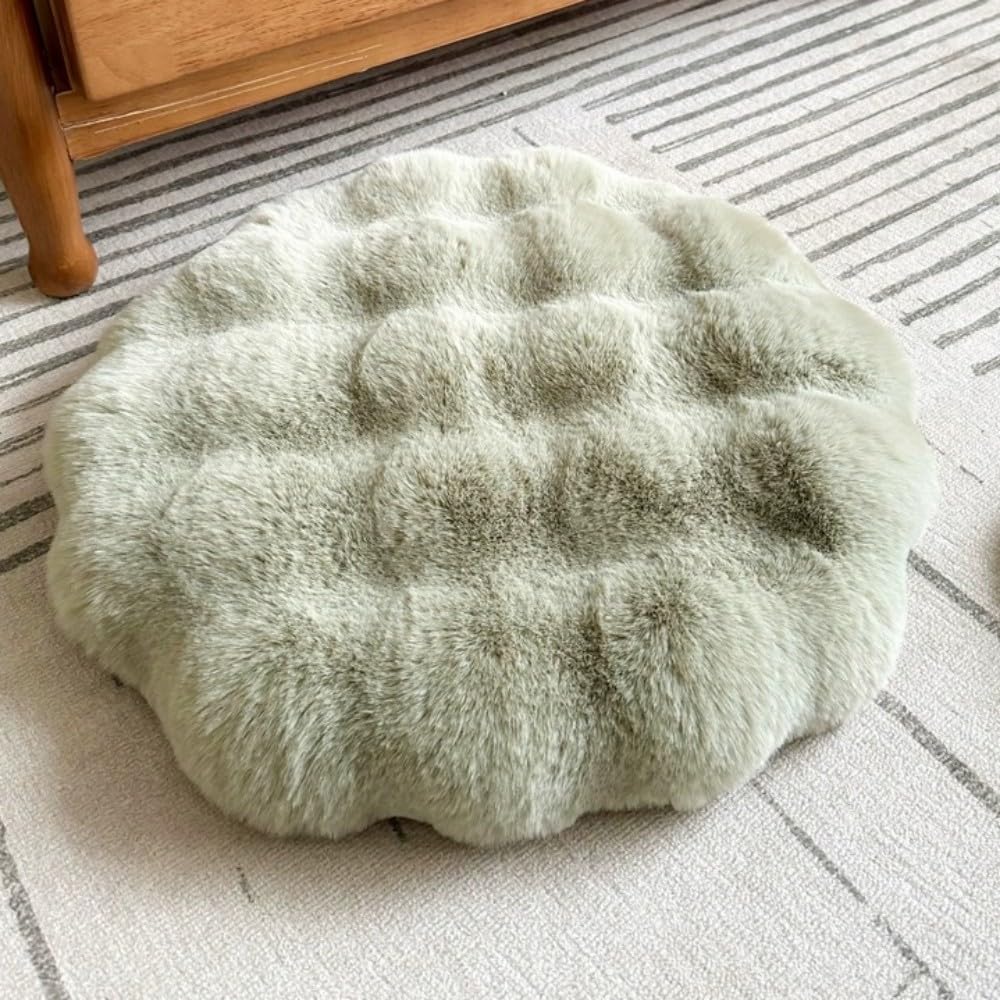 rlmiesy Round Chair Cushions Plush Chair Pads Memory Foam Seat Cushion Bubble Rabbit Fluff Seat Pad for Home Office Kitchen Dining Chairs (Green, 16