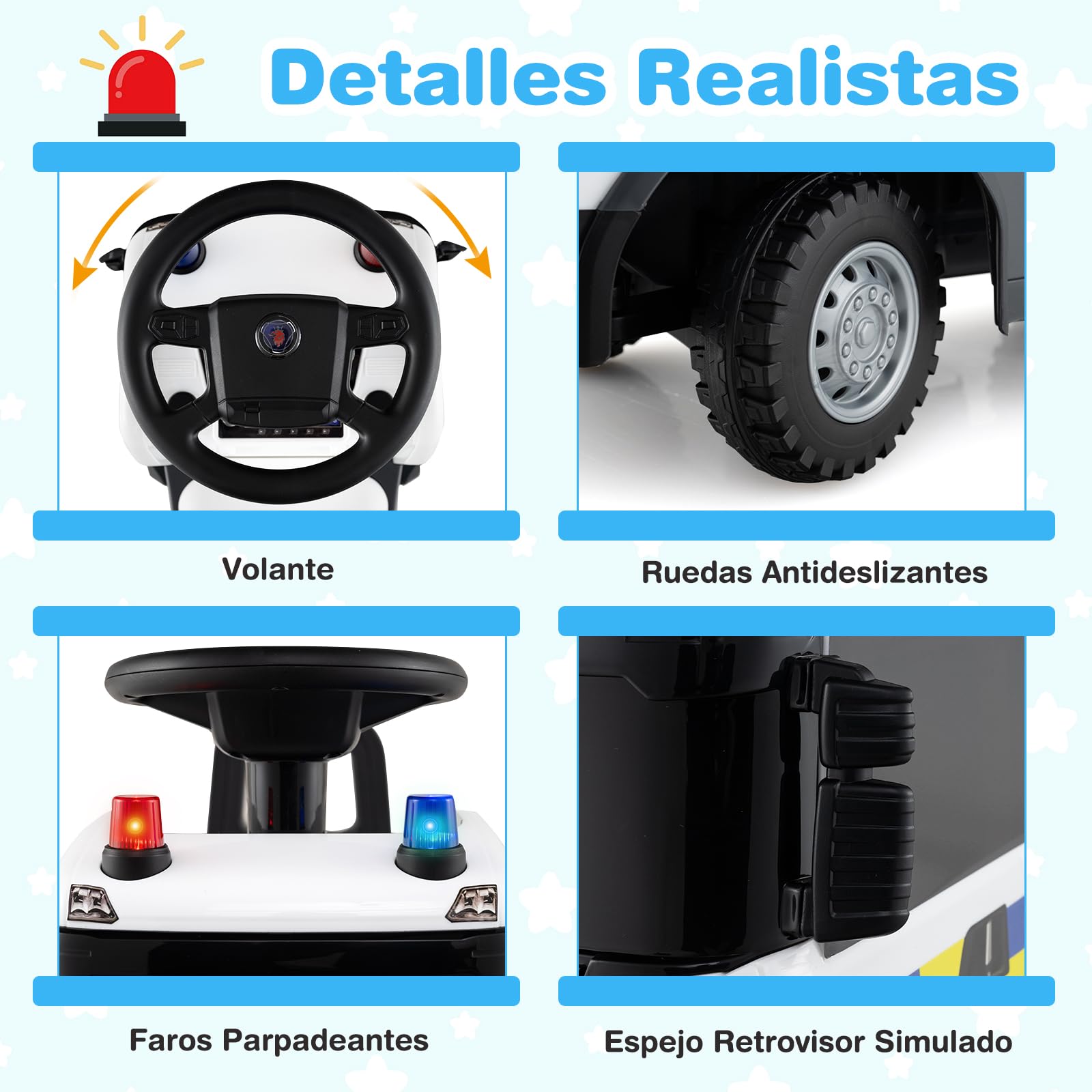 COSTWAY Correpasillos Bebé, Coche Correpasillos para Niños con Bocina, Música, Sonidos y Luces de Bombero/Construcción/Policía, Andador con Almacenaje para Niños de 18+ Meses (Blanco)