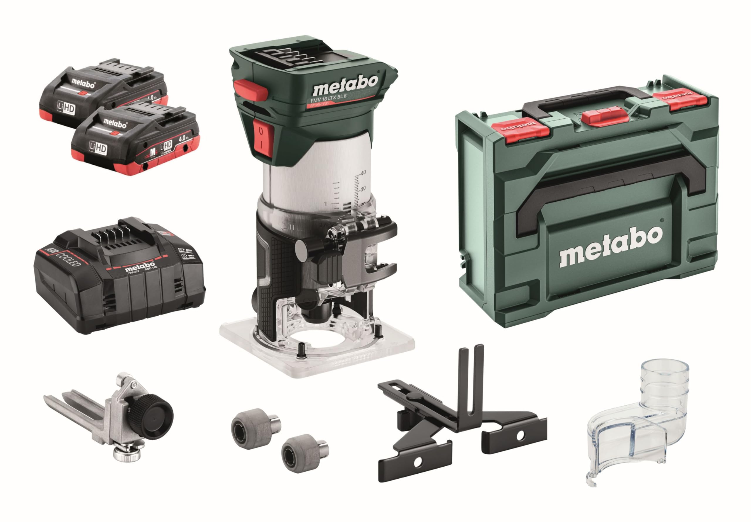 Metabo FMV 18 LTX BL 8, affleureuse sans fil 18V, moteur brushless, 2 batteries