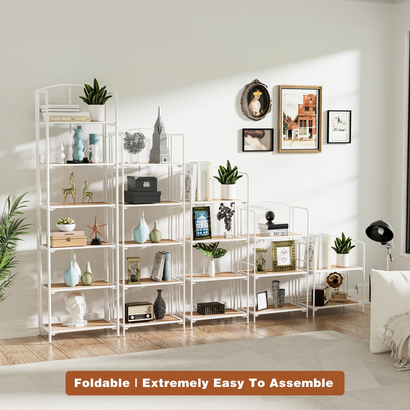 Amazon.com: Crofy No Assembly Folding Bookshelf for Living Room, 2