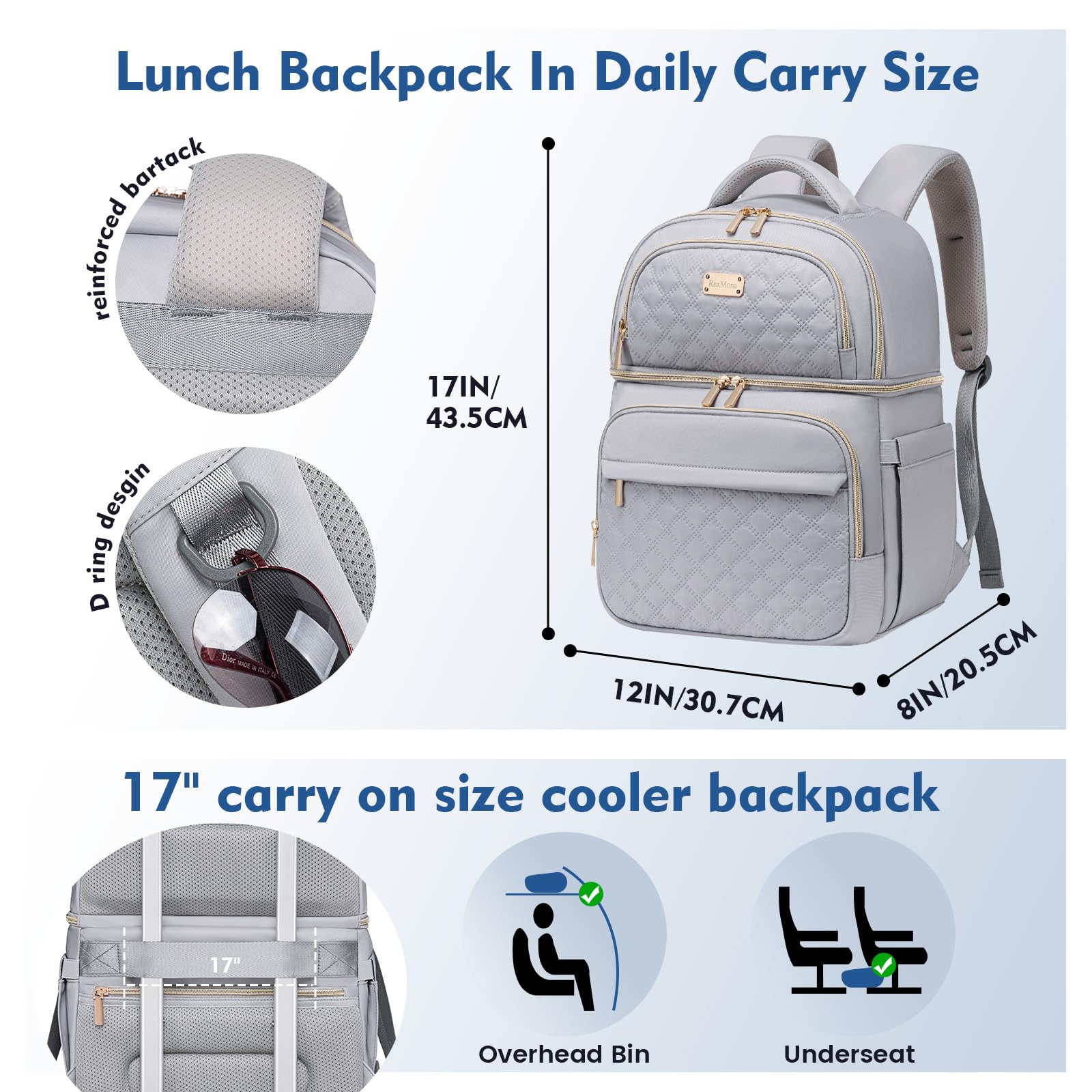 Zaino, borsa termica per il pranzo a due piani, borsa termica per il pranzo