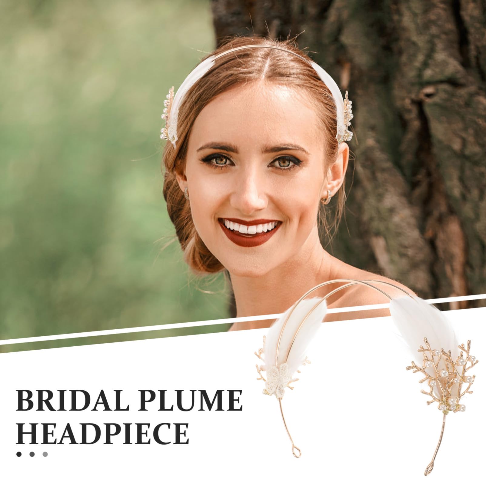 Diadema de Plumas para Mujer Blanco Metal Elegante de Boda | Adorno Rama Dorada, Complemento para Cumpleaños y Sesiones Fotográficas, Estilo Delicado