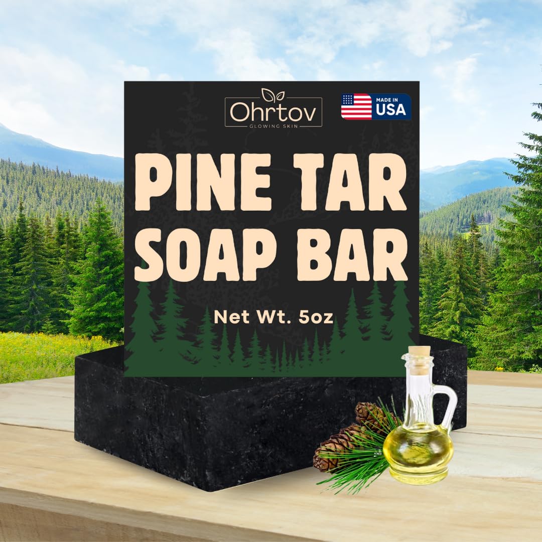 Jabón de alquitrán de pino – Barra de jabón de alquitrán de pino natural para hombres – Barra limpiadora para el acné, eczema, psoriasis y alivio de picazón – Gel de baño facial y corporal con carbón 8