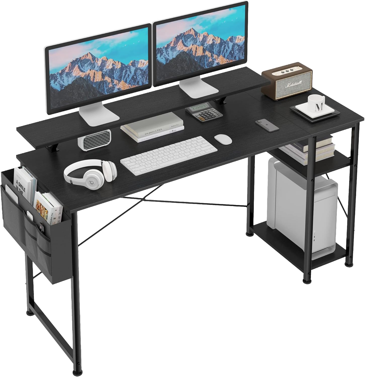 Mexin 55 Inch Computer Desk with Monitor Stand & 2Tier Storage Shelves