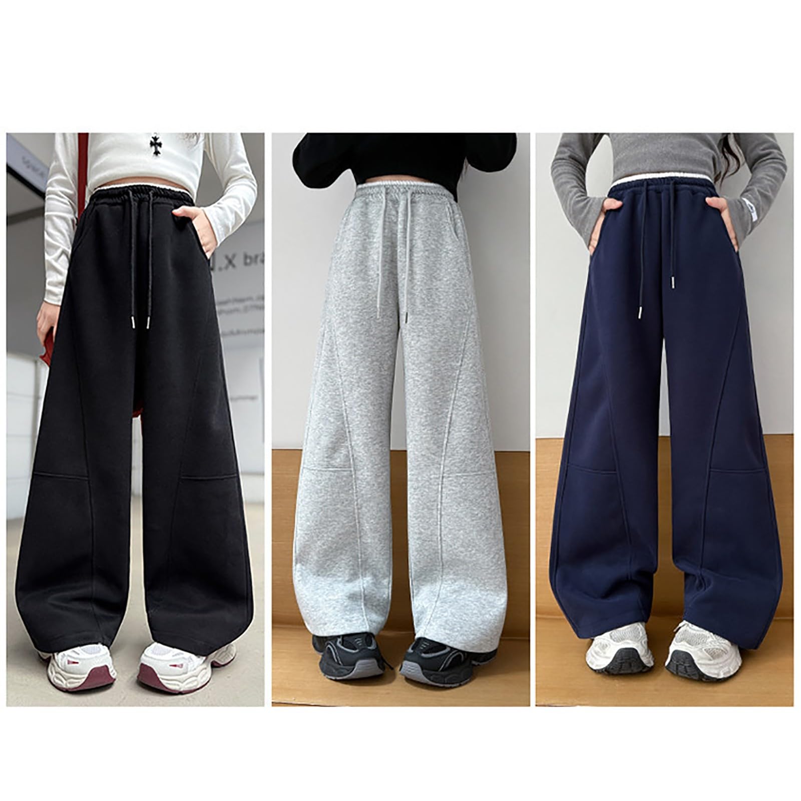Pantaloni della tuta larghi da ragazza foderati in pile pantaloni a gamba larga per bambini morbidi caldi elastici in vita joggers comfort casual sport scuola jogging pantaloni