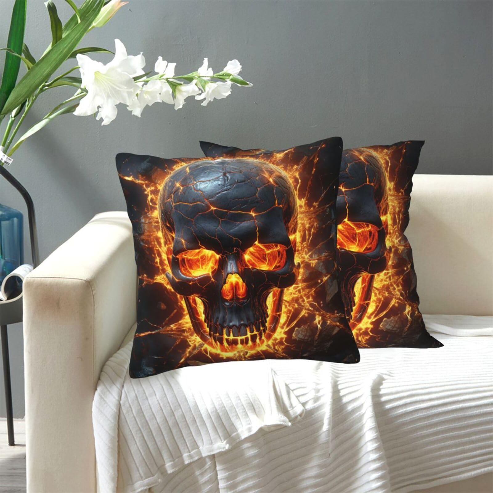 FekiLoot Decorative Throw Pillow Covers Modern Farmhouse Pillowcase Double Sided Cozy Cushion Cover for Sofa Couch Bed 20"X20" Shattering of Skull