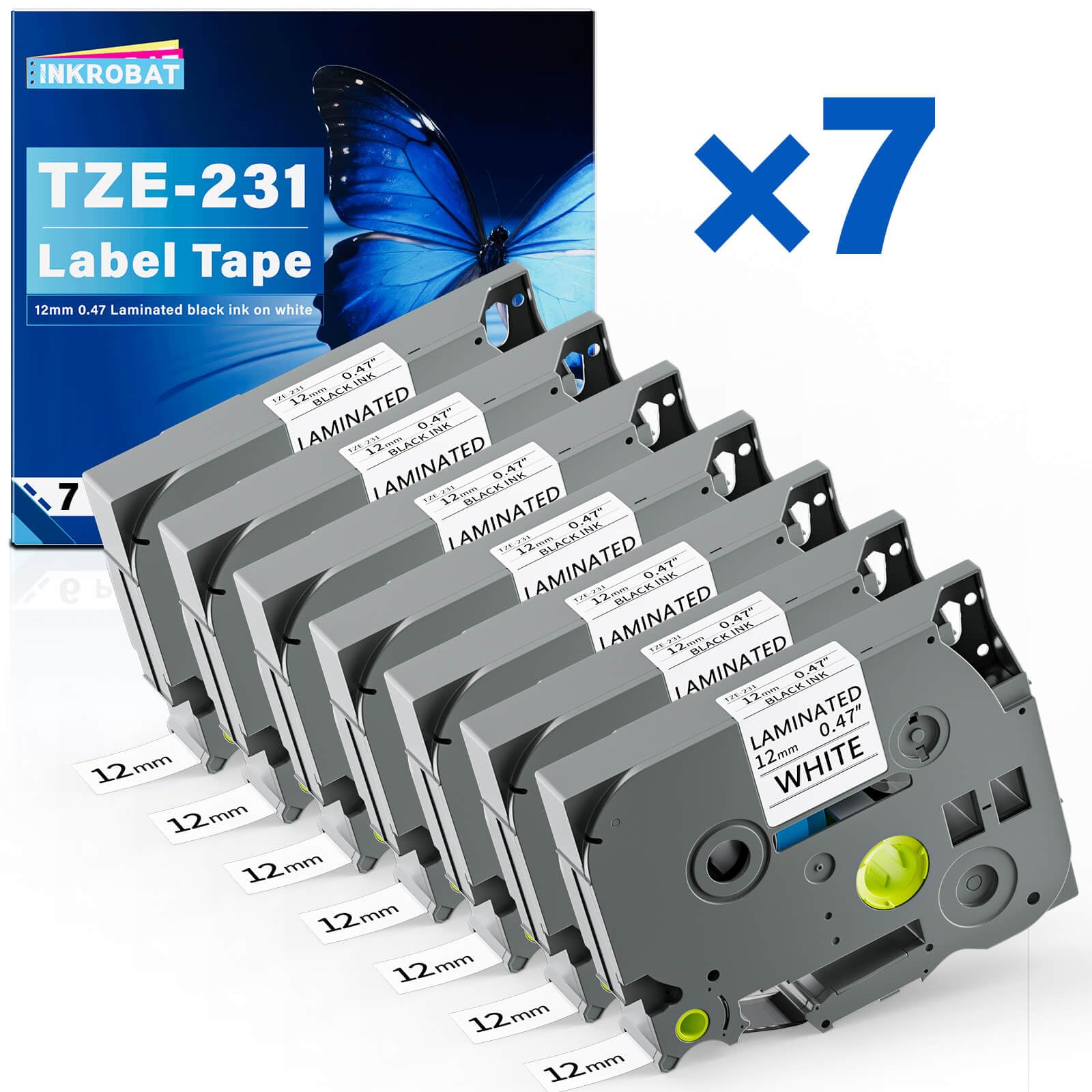 TZE-231 Label Maker Tape 12mm 0.47 Laminated Black on White Replacement for TZ TZE TZE231…