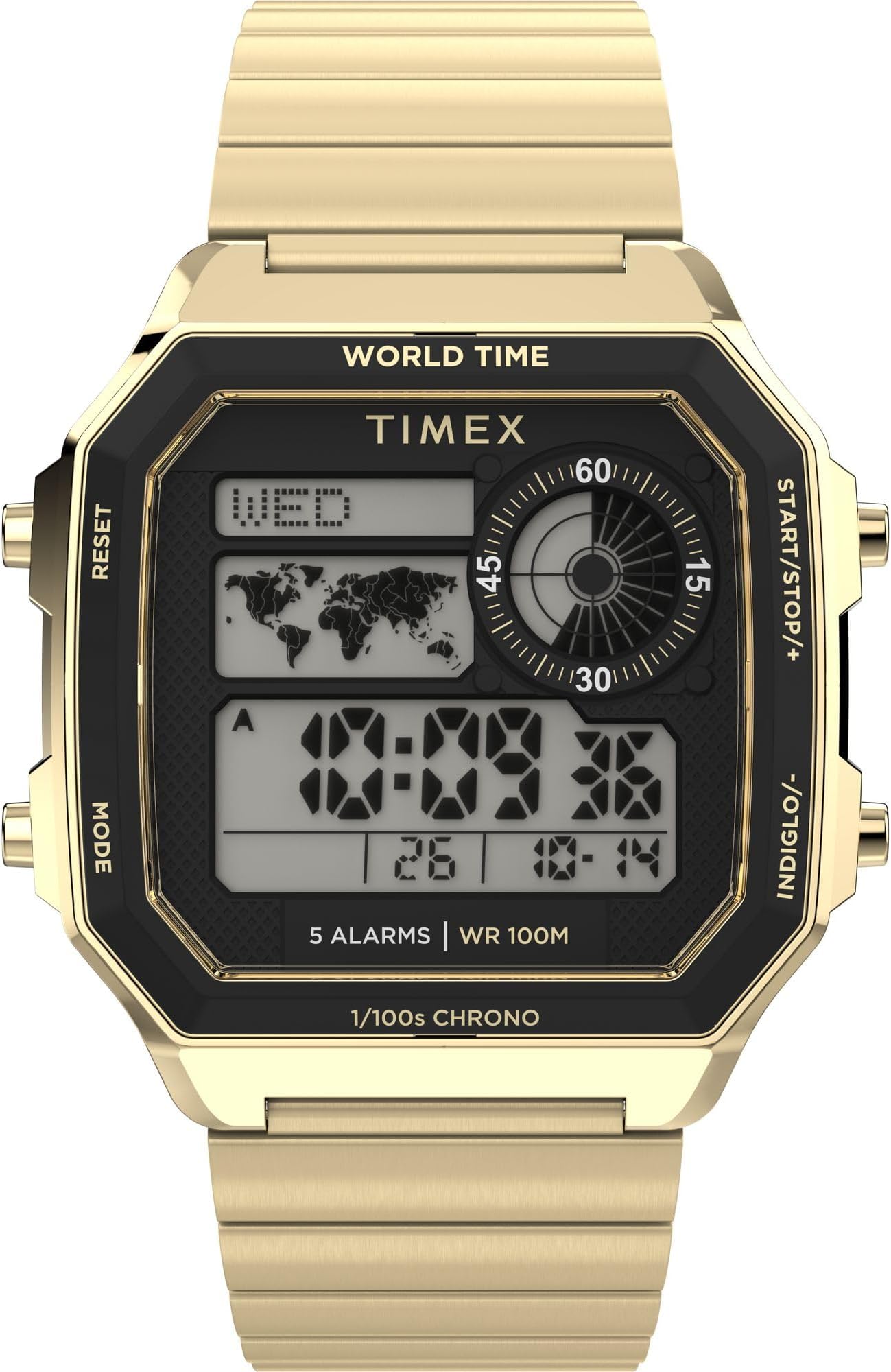Men's World Time Digital 40mm Watch - Gold-Tone Bracelet Digital Dial Gold-Tone Case