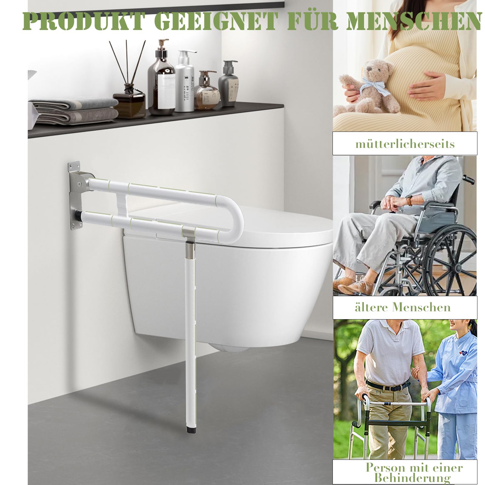 Wandstützgriff Toilette, 60cm Haltegriffe für Senioren (Weiß, Mit Beinen)