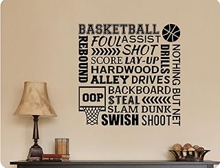 24"x24" Basketball Terms Collage Rules Score Swish Rebound Foul Lay UP Hoops Net Team Sign Art Sports Players Wall Decal Sticker Art Home DŽcor