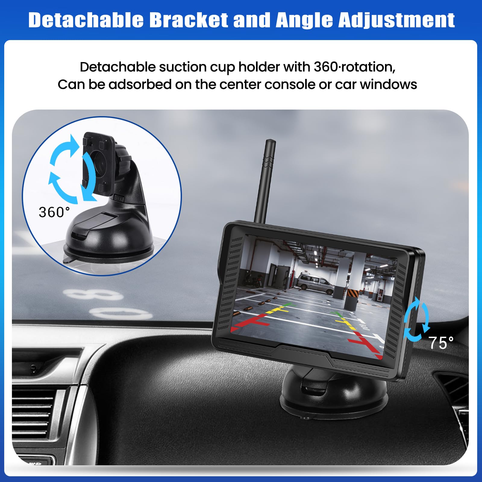 OiLiehu Kabellose AHD Rückfahrkamera Set 1080P Funk-Rückfahrkamera mit 4,3" Monitor IP68 Wasserdicht Infrarot-Nachtsicht Digitales Signal-Backup-System DC 12V