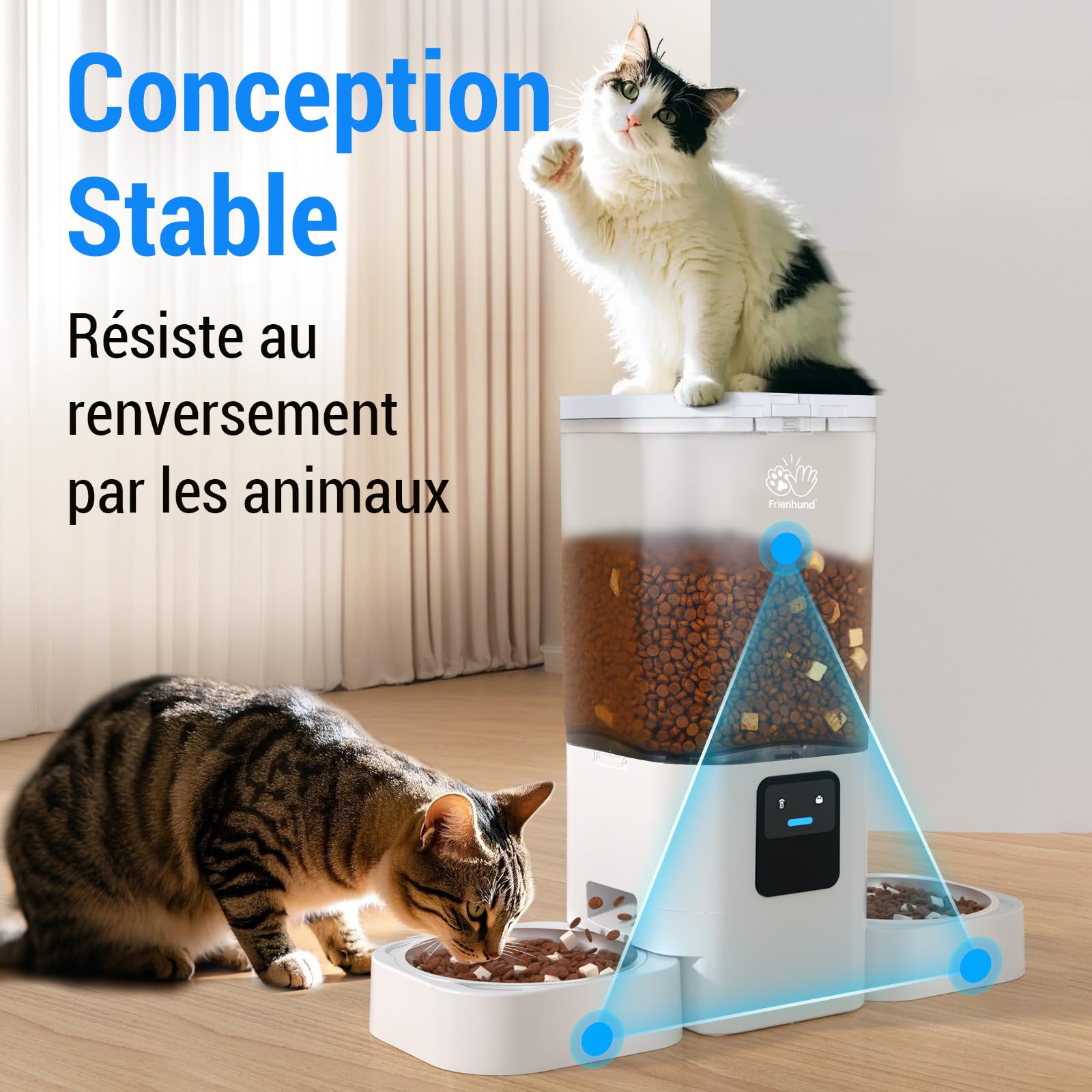 Frienhund Distributeur Croquettes Chat Automatique Double avec Alimentation Lente: 7L Gamelle Chat Automatique pour 2 Bols, WiFi 5G Distributeur Croquette Chien avec Alexa, Détachable