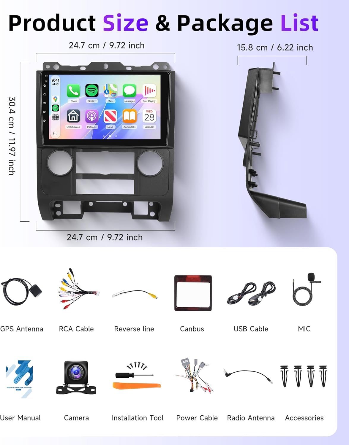 Car Radio Stereo for Ford Escape Kuga Mazda Tribute 2007-2012, 9" IPS Touch Screen/5Ghz WiFi/Android 15/Wireless CarPlay/Android Auto/DSP/GPS/Bluetooth/FM/RDS/SWC/AHD Backup Camera,2G+64G