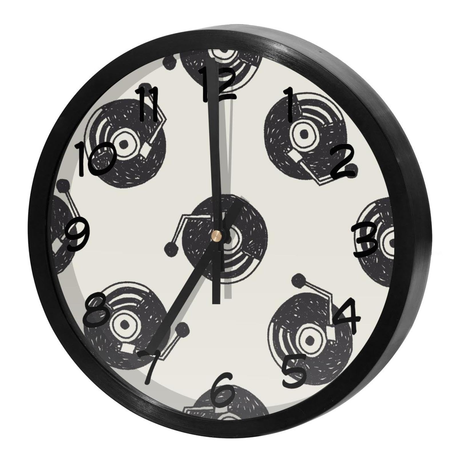 Horloge murale quartz silencieuse à piles ronde motif disque musique pour maison