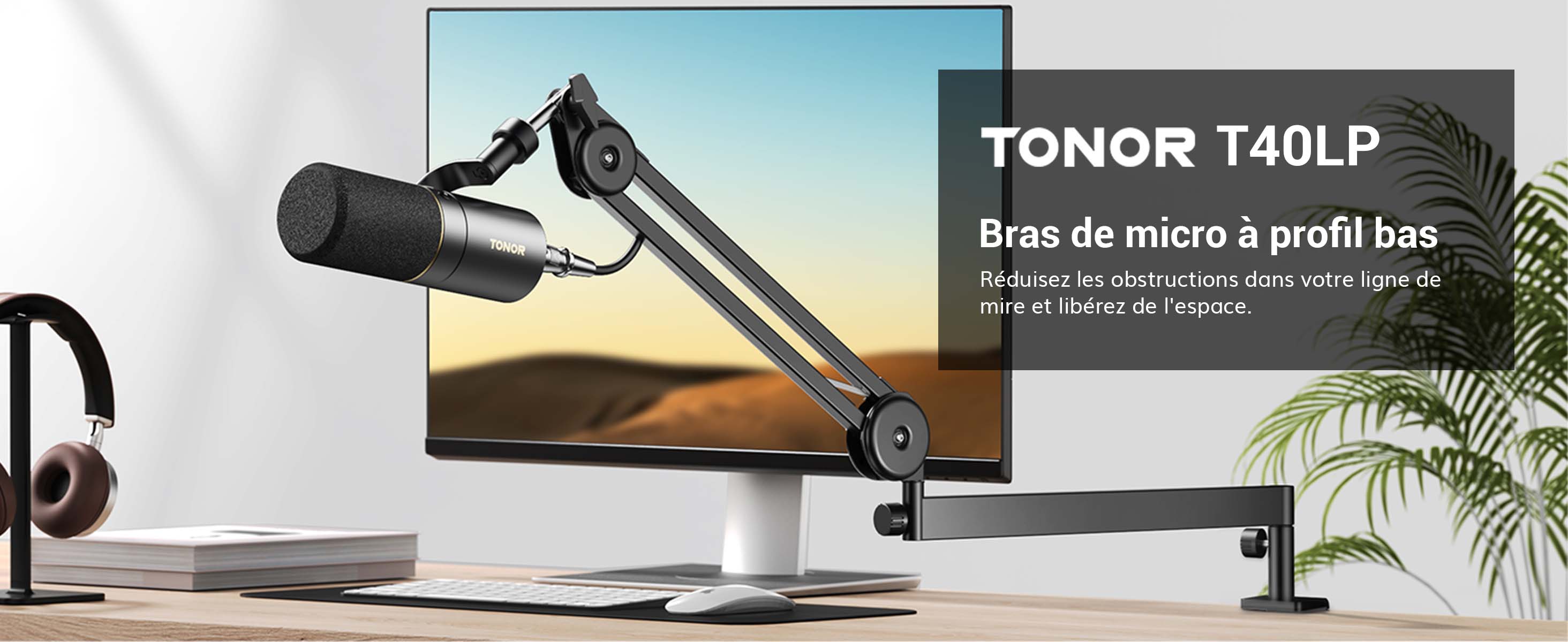 Bras Microphone Tonor T40 - Filtre Anti-pop Inclus - Pour Podcast, Streaming - Charge 2kg