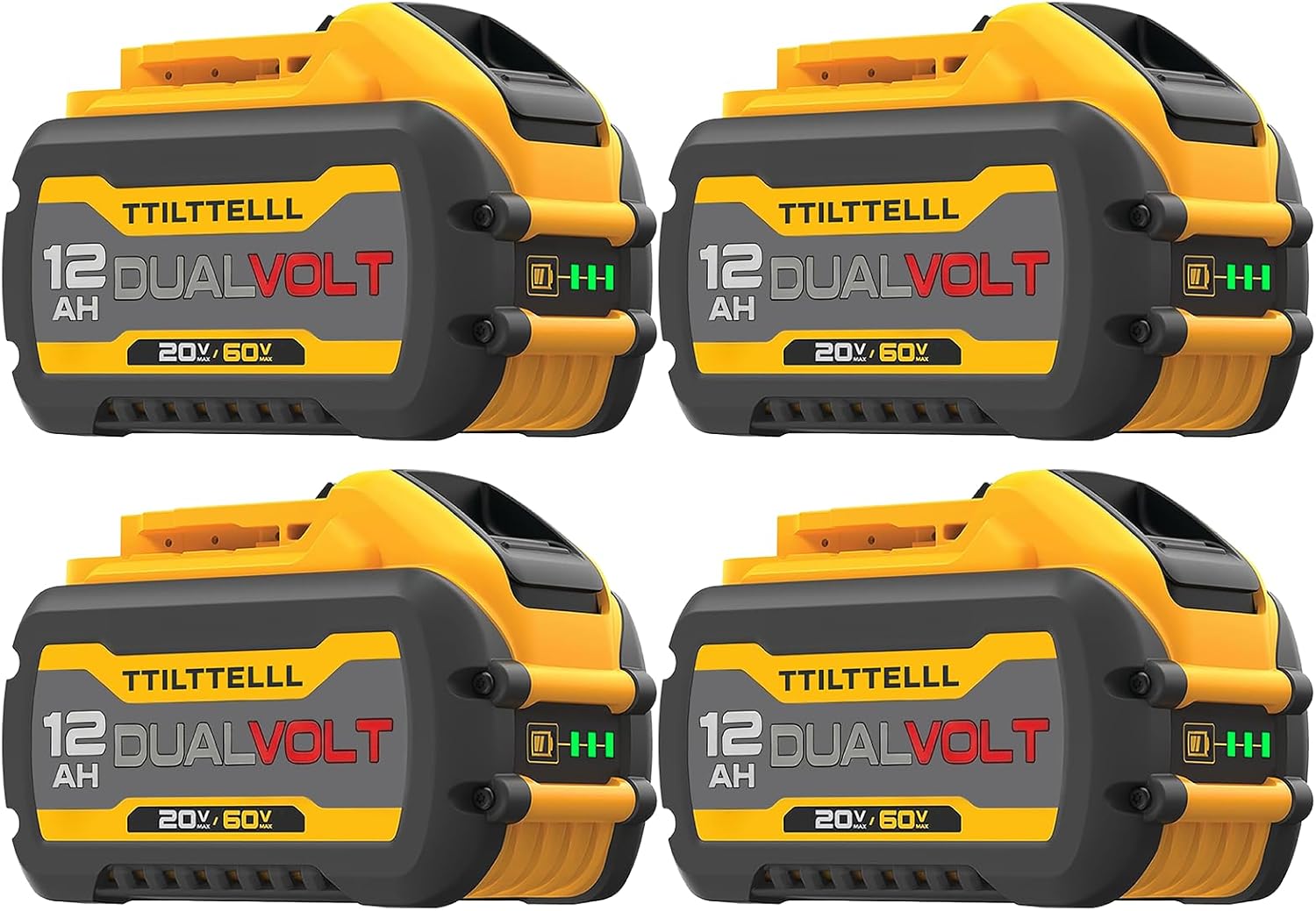 4 Packs 12000mAh 60V Battery Compatible with Dewalt 60V Battery DCB612, DCB609, DCB606, High Capacity Lithium Ion Battery Replacement Compatible with Dewalt 20V/60V Tools, Long Runtime, LED Indicator