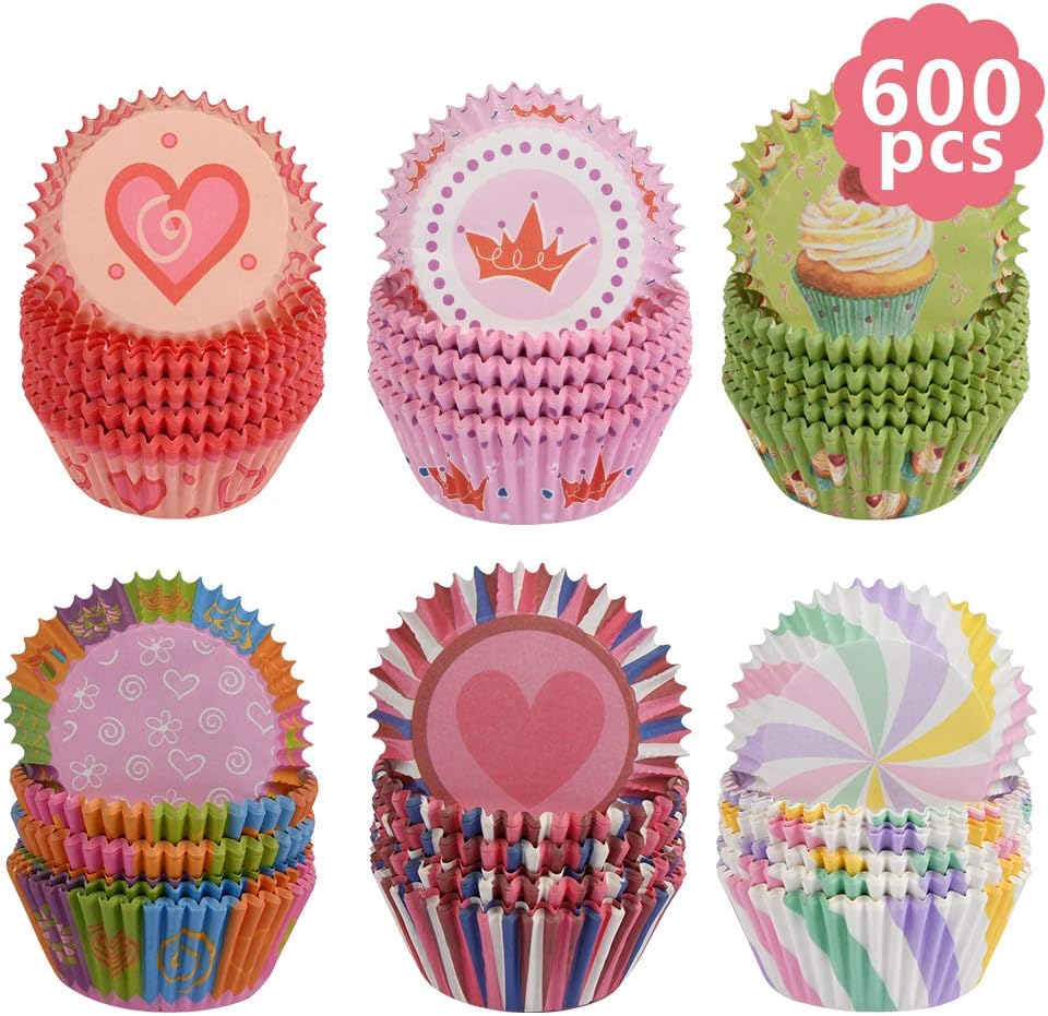 YANSHON 600Pcs Baking Cups, Muffin Cupcake Baking Paper Cups with Cupcake Liners Bright Colors (Rainbow)