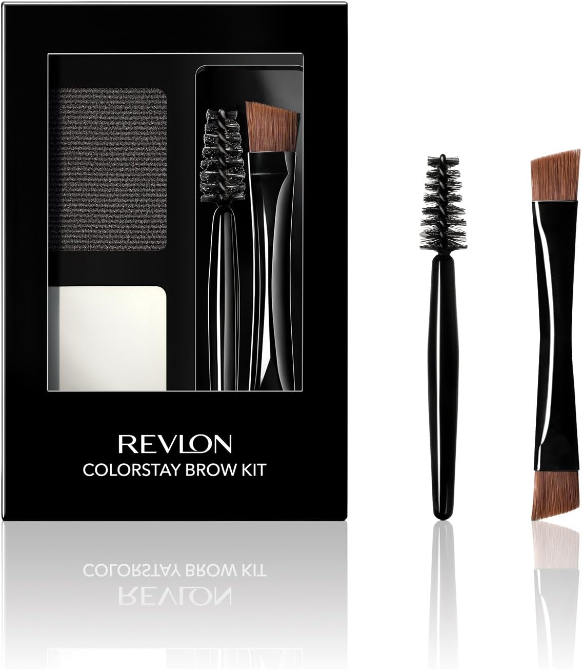 Revlon ColorStay Brow Kit, Includes Longwear Brow Powder, Clear Pomade, Dual-Ended Angled Tip Eyebrow Brush & Spoolie Brush, Soft Black (101), 0.08 oz