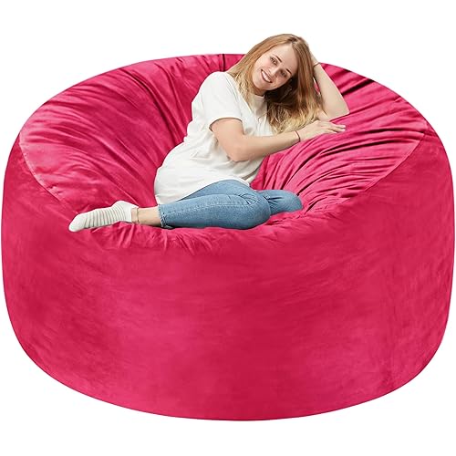 Homguava 6 FT Bean Bag Chair: 6' Bean Bags with Memory Foam Filled, Large Beanbag Chairs Soft Sofa with Dutch Velvet Cover-Pink