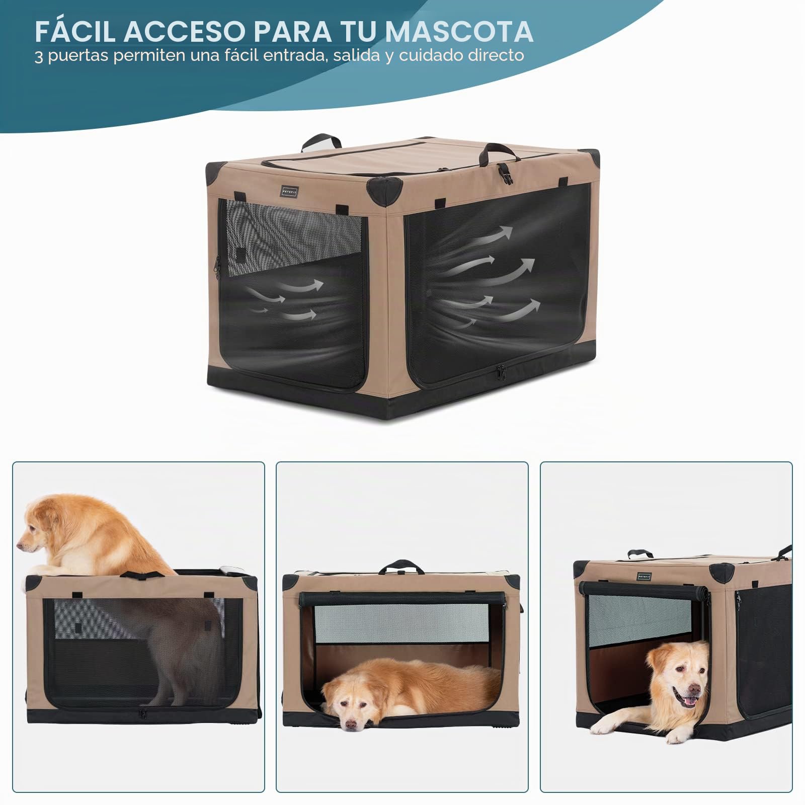 Petsfit Transportín para Perros, Plegable Bolsa transportín para Perros Transportín con Armazón de Acero Tubular Seguro para Perros Grandes medianos Pequeños