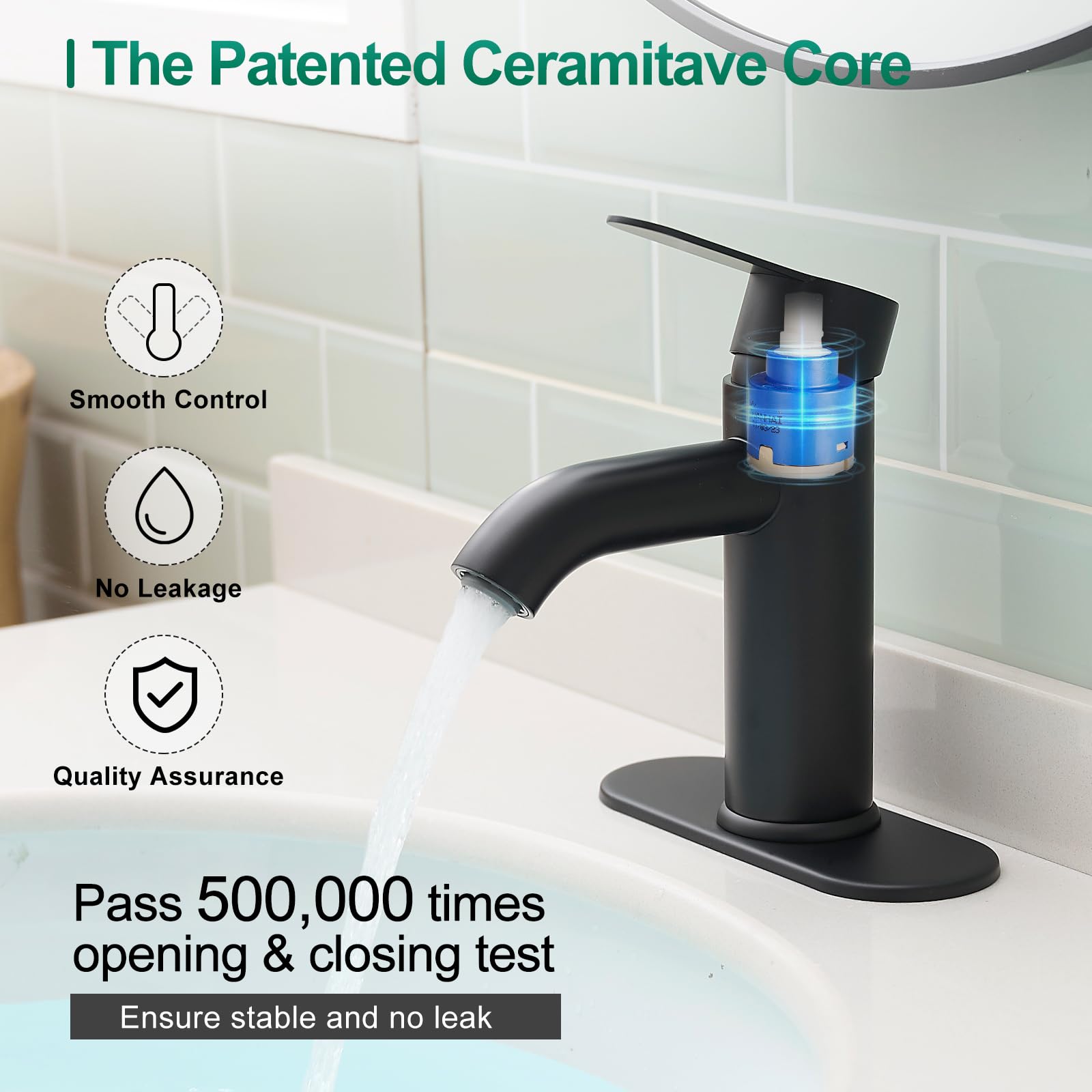 Grifo de Lavabo de baño Negro Mate, Monomando de Acero Inoxidable para lavabos de 1 o 3 Orificios con encimera, desagüe emergente y mangueras de Suministro.