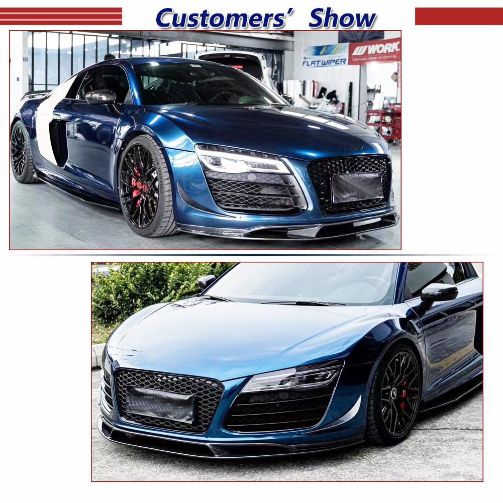 R8 Real Carbon Fiber Front Bumper Lip Spoiler For Audi