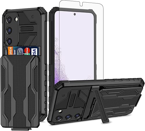 Asuwish Funda para Samsung Galaxy S23 Plus S23+ 5G con protector de pantalla de vidrio templado y soporte delgado para tarjeta de crédito S23plus