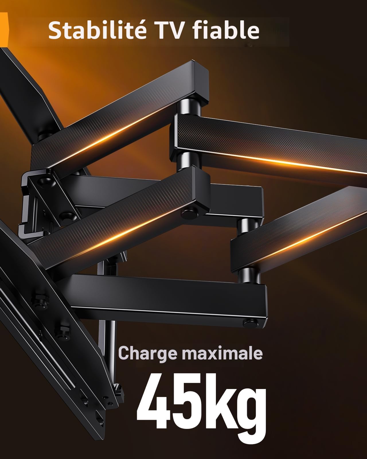 Perlegear Support Mural TV avec Lumières LED pour Télévision de 26 à 65 Pouces Jusqu'à 45 kg, Pivot Extension Inclinaison et Rétroéclairage Musical, VESA Max 400x400mm PGMF20