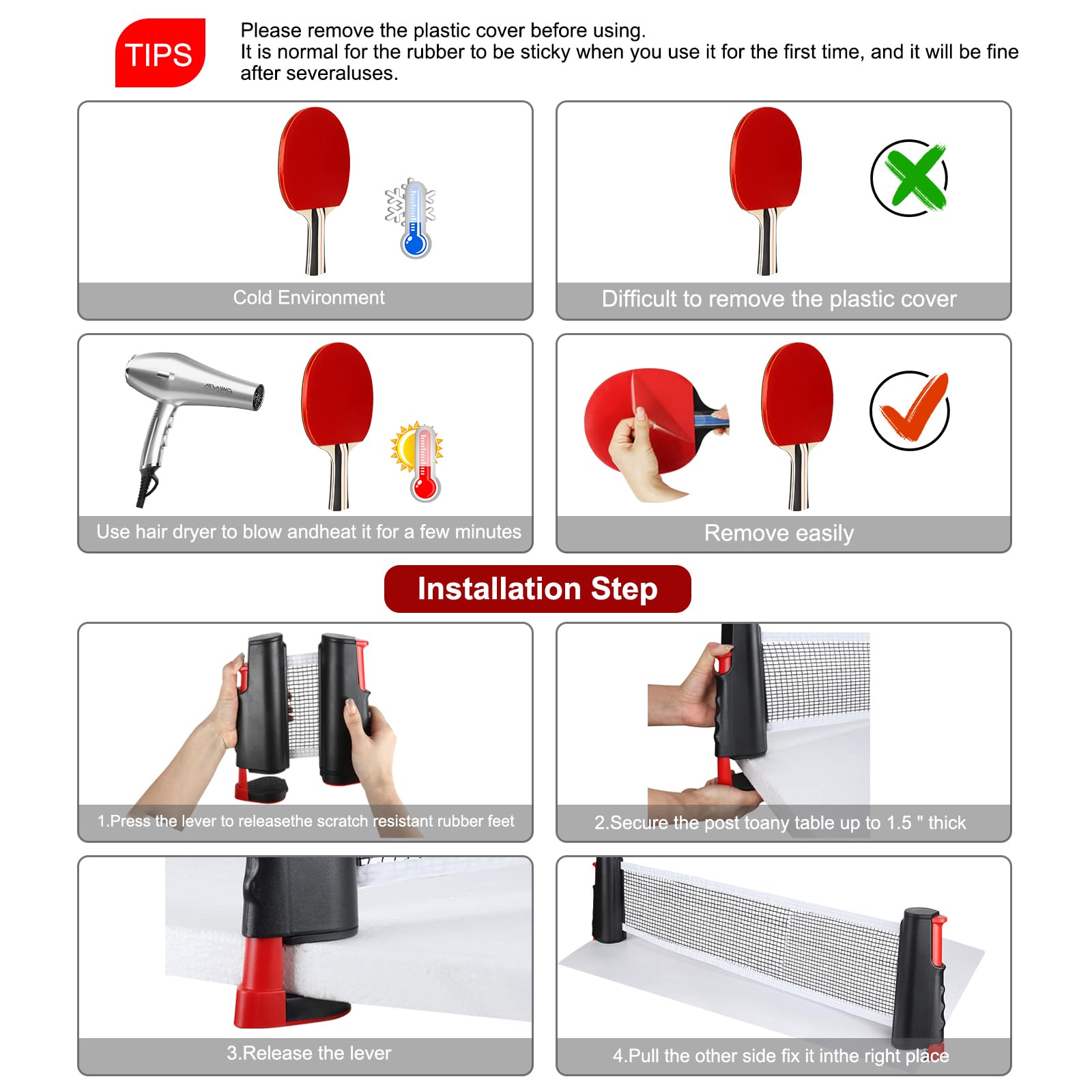 Set Ping Pong Portatile KIMIGO - 2 Racchette, 6 Palline, Rete E Borsa - Per Interno Ed Esterno - Foto 8