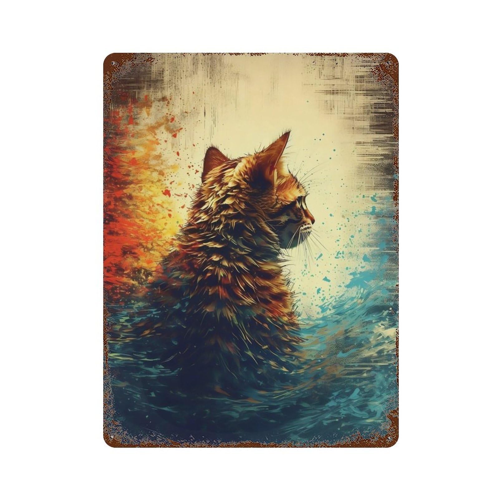 Distressed Metal Wall Sign Cats Nature 15.7"x11.8", Vintage Wall Decor for Cafe, Home Bar And Lounge Decor