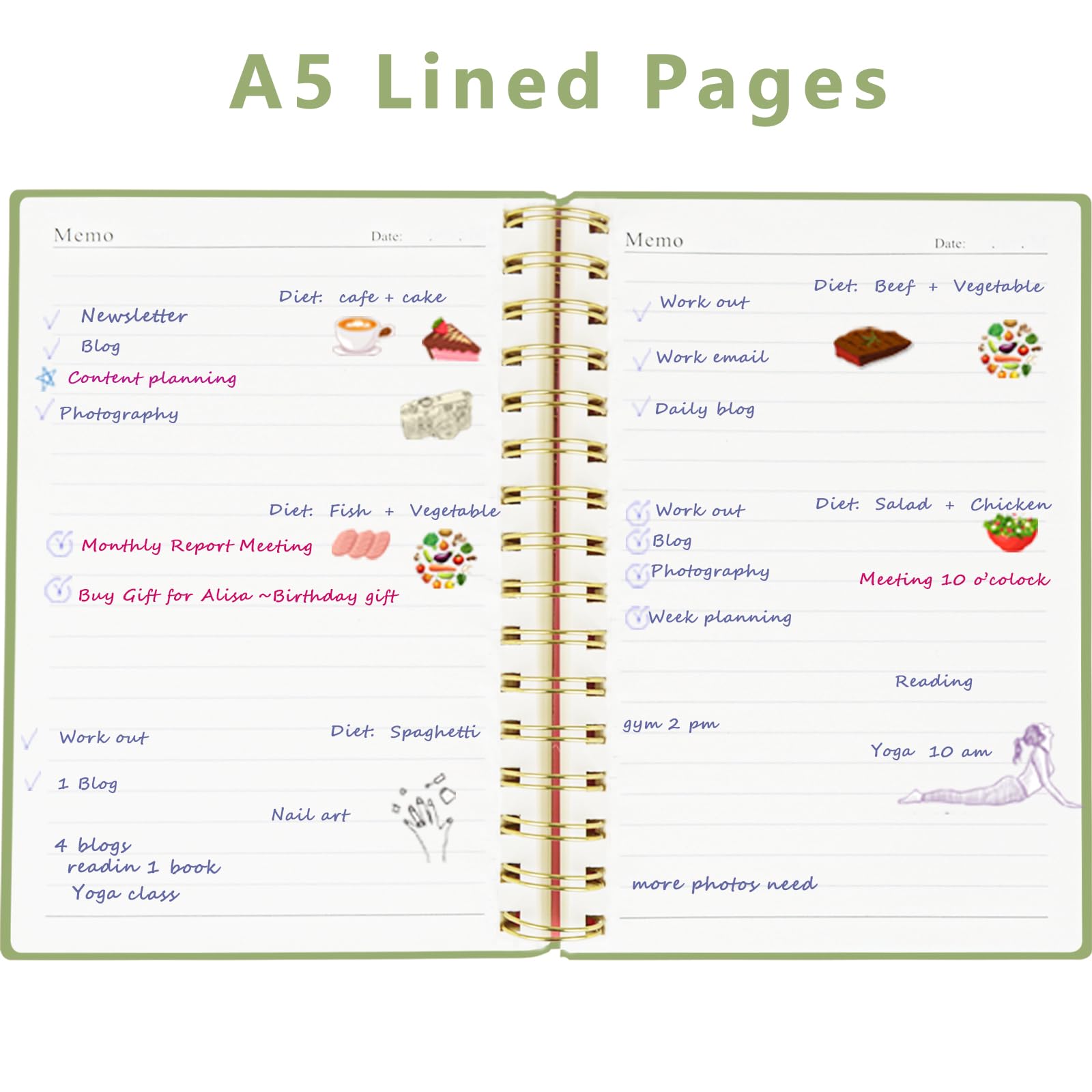 A5 Notebook, Lined Wirebound Spiral Notebook,300Pages /150 Sheets for Writing,100gsm Thick Paper, Waterproof Hardcover,Ruler - Image 3