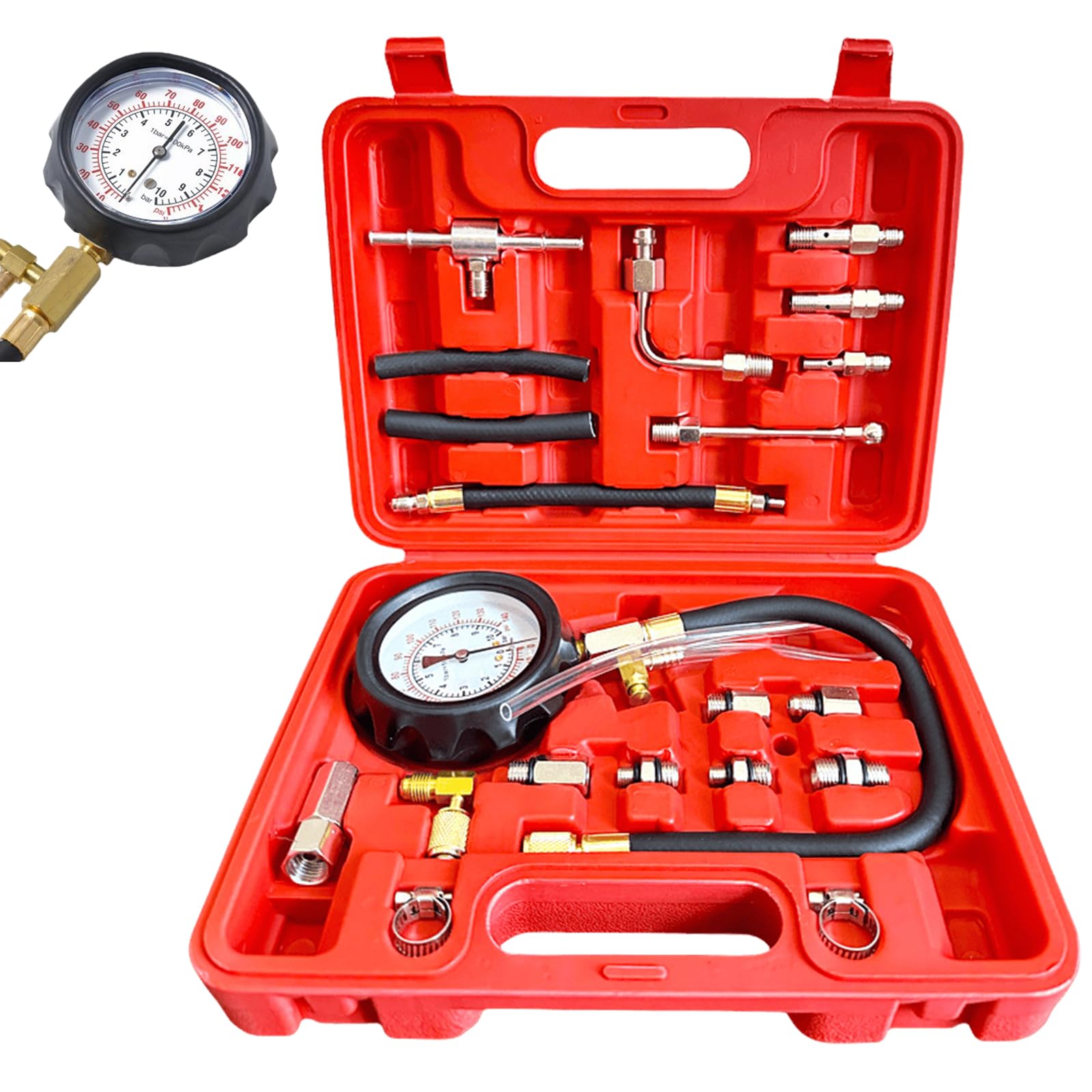 Leikurvo 0-140PSI/10 Bar Testeur de Pression de Carburant Manomètre Testeur de Pression de Carburant Pompe à Essence Kit Testeur de Pression Essence Outil de Diagnostic Détection de Pression de